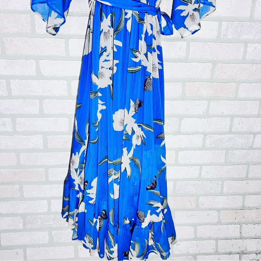 Urban Touch NWT Yumi Blue Floral Print Kimono Midi Wrap Dress Size 18 - Picture 10 of 11